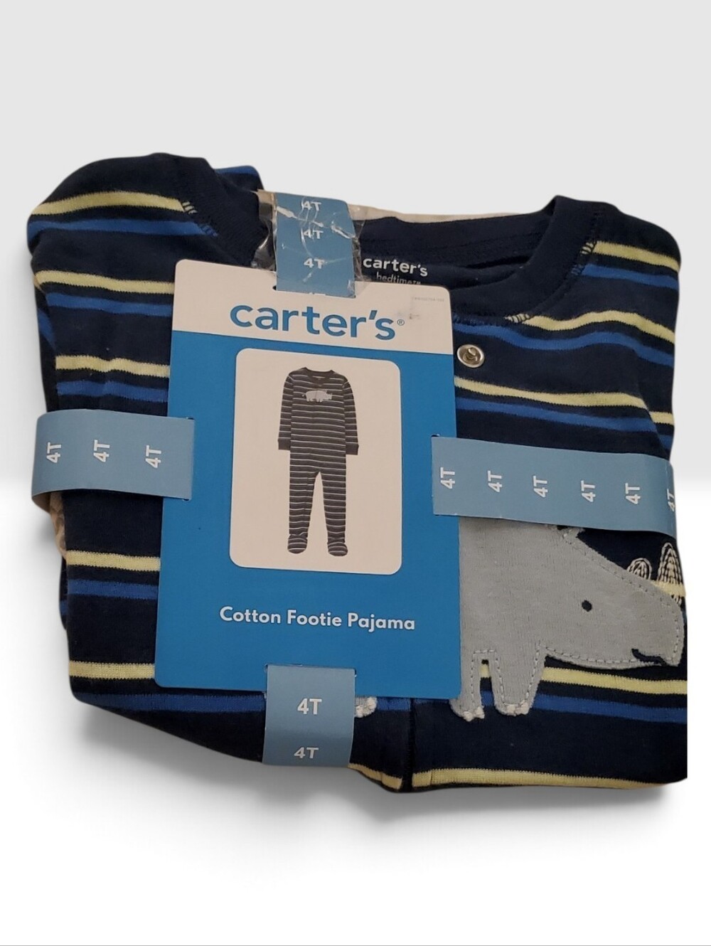 Carter’s Toddler Boys Cotton Footie Pajama – Size 4T – Striped Rhino